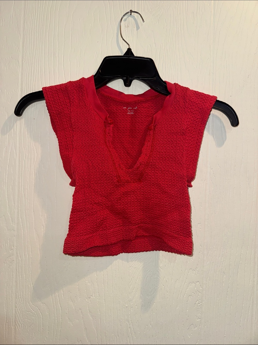 Urban Outfitters Red Textured V-Neck Crop Tank
